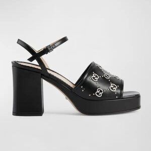 Gucci Black GG Logo Platform Janaya GG Logo Quarter Strap Sandal